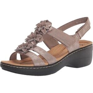 Clarks Merliah Sheryl Flower Applique Comfort Sandals  8.5  NWOB  Taupe Metallic